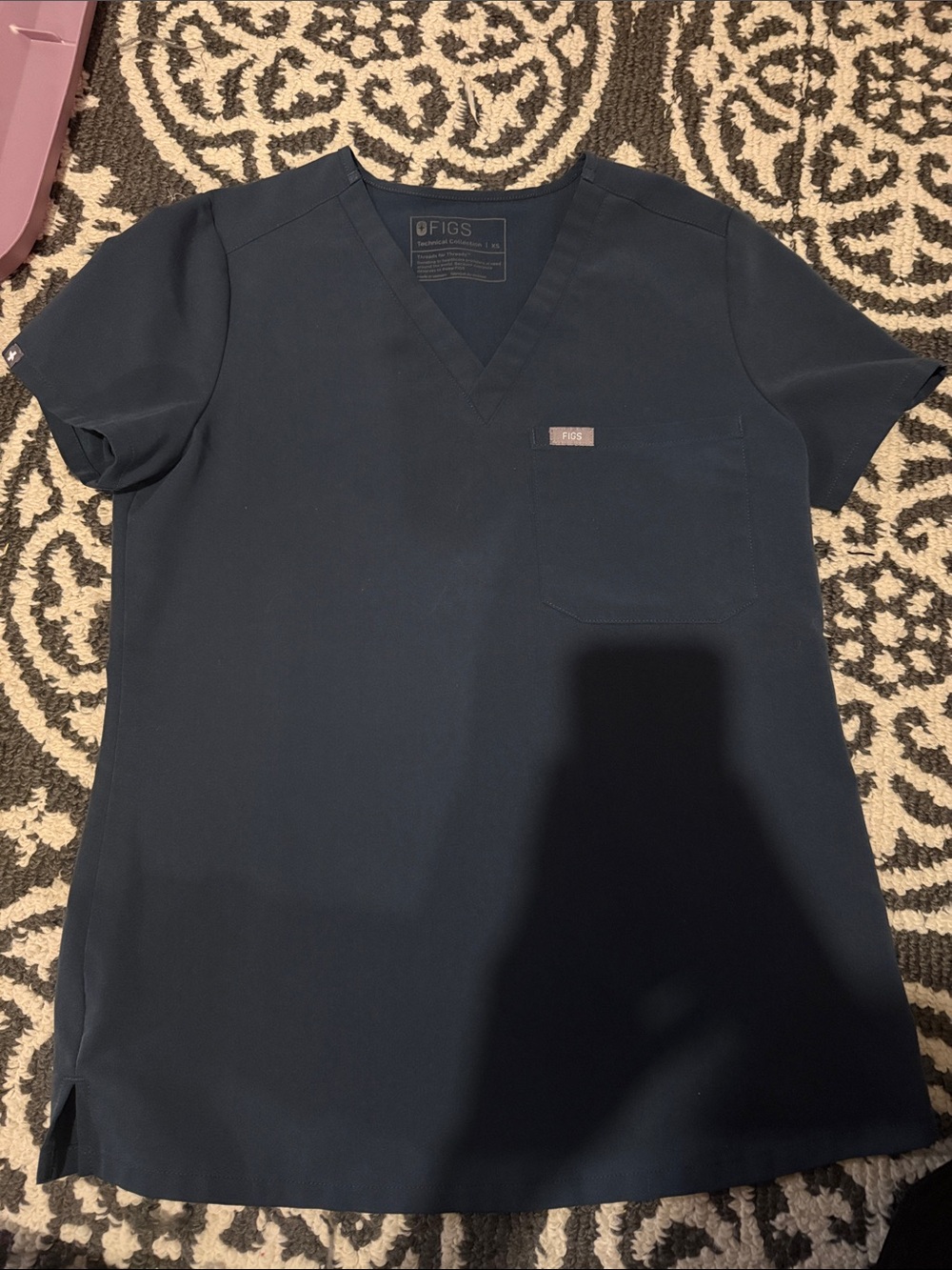 Figs Navy V-Neck Scrub Top with Chest Pocket